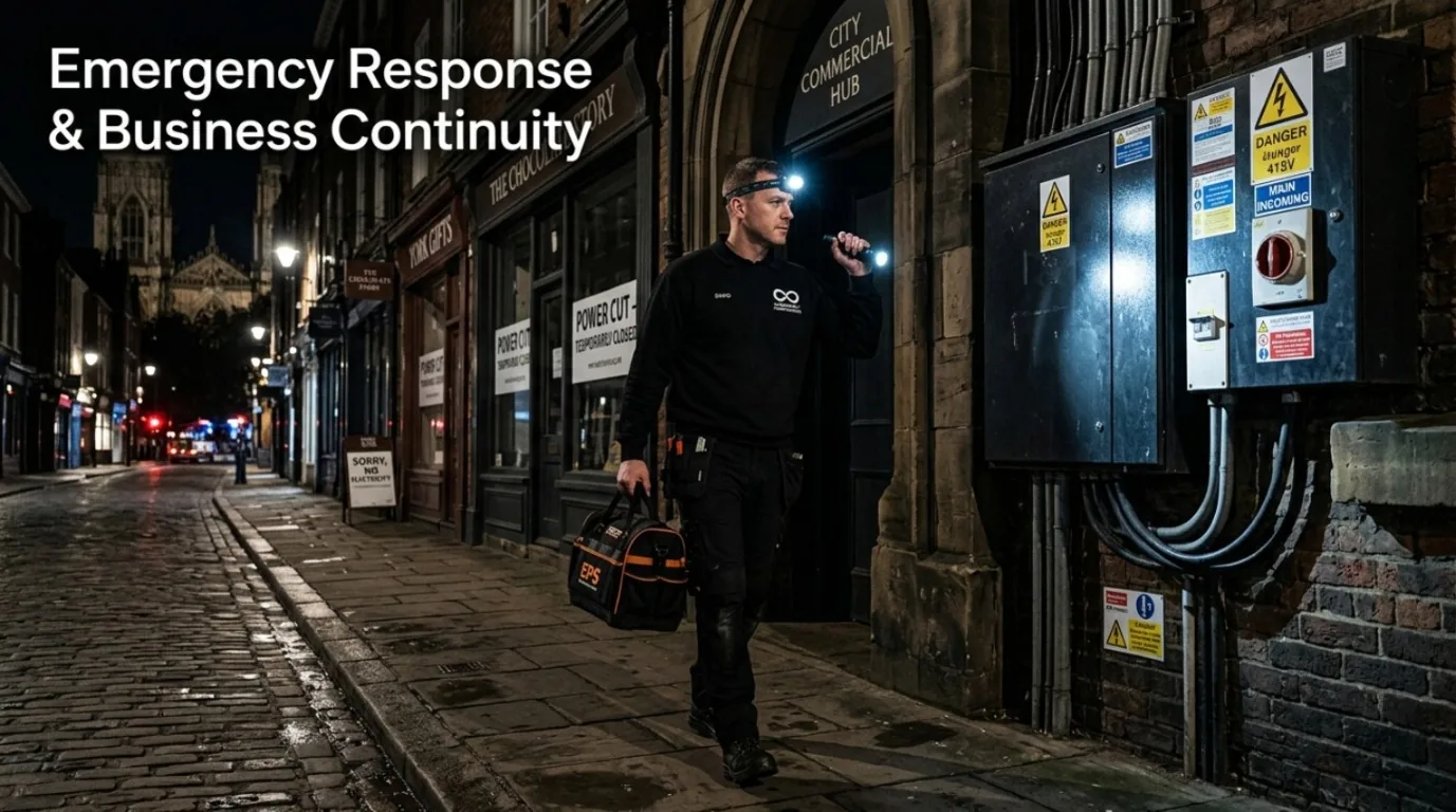 NFinnerty Electrical emergency response electrician attending a commercial power cut in York