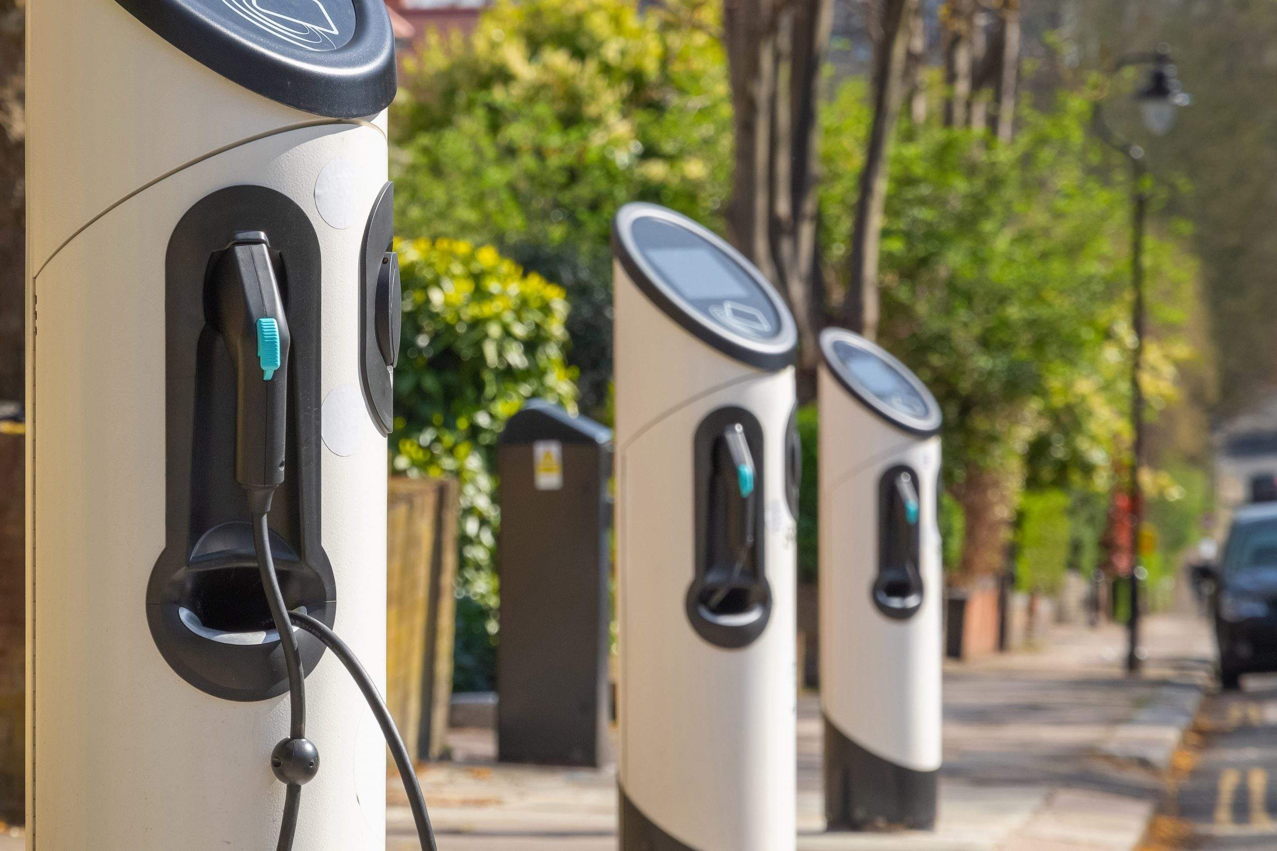 Electric car charging station on London street